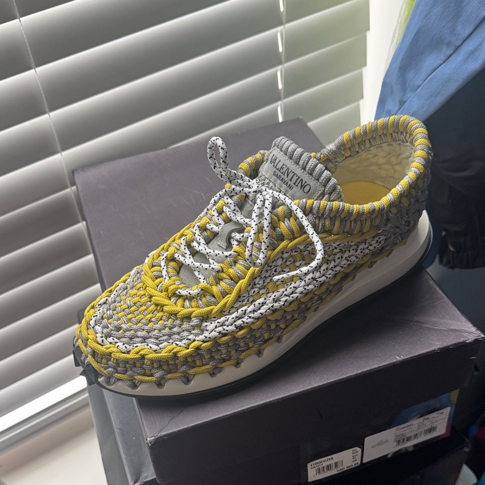 Valentino  Yellow and Gray Woven Sneakers